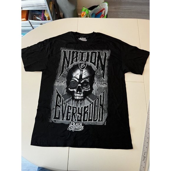 Black Sunday Nation Everybody Skull TShirt Large Black Graphic Tee Rowdy Div. - Picture 1 of 6